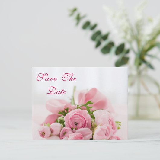 ピンクのバラの花束70誕生日日付を保存 案内ポストカード (スタンド正面)