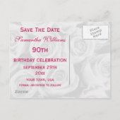 ピンクのバラの花束90誕生日Save The Date 案内ポストカード (裏面)