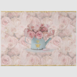 ピンクのバラの花束 ゴールドの蜂のクラウン 青い切り抜き絵 薄葉紙