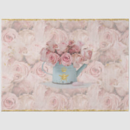 ピンクのバラの花束 ゴールドの蜂のクラウン 青のデコパージュ 薄葉紙