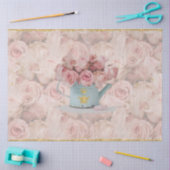 ピンクのバラの花束 ゴールドの蜂の王冠 青のデコパージュ 薄葉紙 (クラフト)