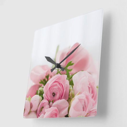 ピンクのバラの花束 スクエア壁時計 (傾斜)