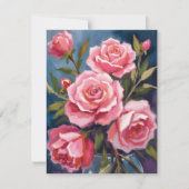 ピンクのバラの花束 ブルッシュ ローズ ブーケ 絵画 カード (正面)