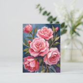 ピンクのバラの花束 ブルッシュ ローズ ブーケ 絵画 カード (スタンド正面)