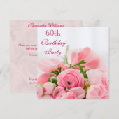 ピンクのバラの花束 60歳の誕生日 招待状 (正面/裏面)