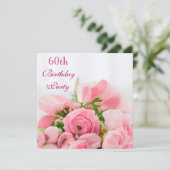 ピンクのバラの花束 60歳の誕生日 招待状 (スタンド正面)