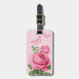 ピンクのバラの花柄の可愛らしいラグタグ ラゲッジタグ