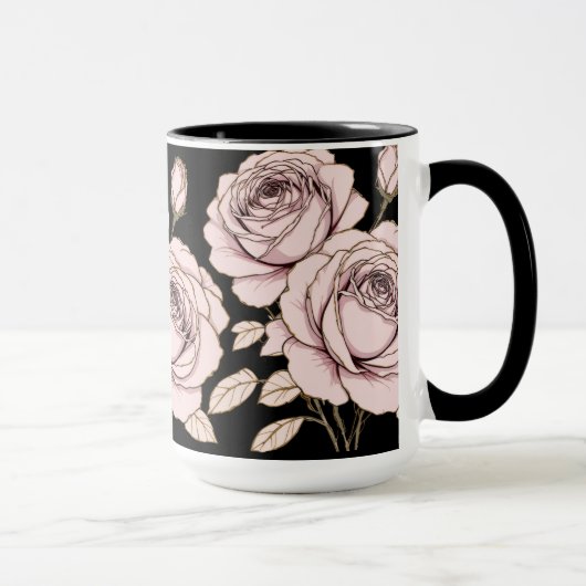 ピンクのバラの花柄マグカップ マグカップ (右)