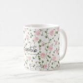 ピンクのバラの花柄 コーヒーマグカップ (正面右)