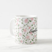 ピンクのバラの花柄 コーヒーマグカップ (正面左)