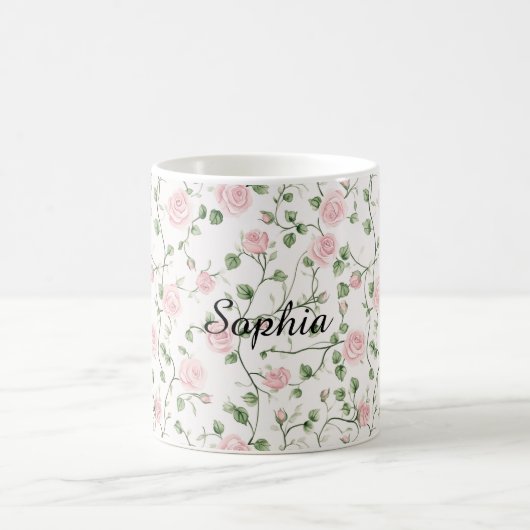 ピンクのバラの花柄 コーヒーマグカップ (中央)
