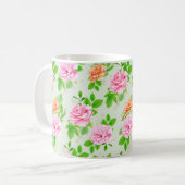 ピンクのバラの花柄 コーヒーマグカップ (正面左)