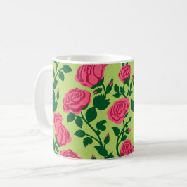 ピンクのバラの花柄 コーヒーマグカップ