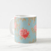 ピンクのバラの花柄 コーヒーマグカップ (正面左)