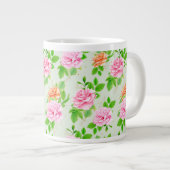 ピンクのバラの花柄 ジャンボコーヒーマグカップ (正面右)