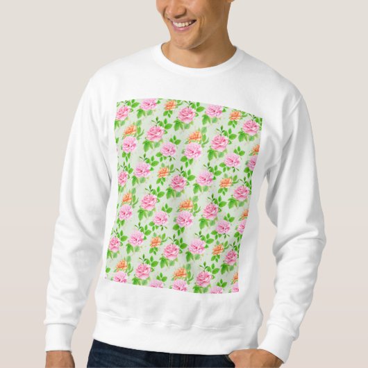 ピンクのバラの花柄 スウェットシャツ (正面)