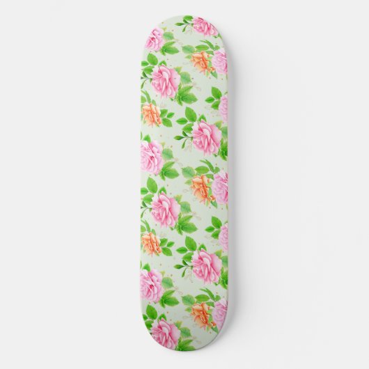 ピンクのバラの花柄 スケートボード (正面)