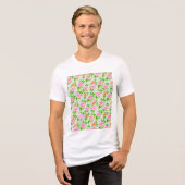 ピンクのバラの花柄 トライブレンドTシャツ (正面全面)