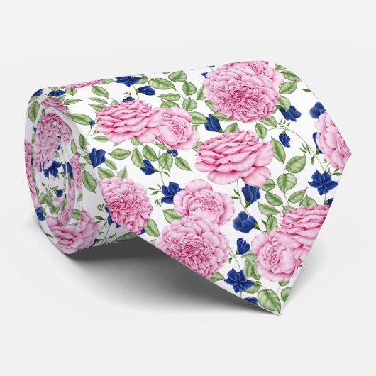 ピンクのバラの花柄 ネクタイ (ロール)