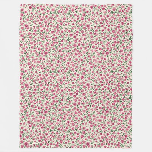 ピンクのバラの花柄 フリースブランケット (正面)