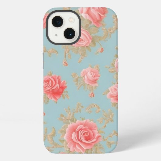 ピンクのバラの花柄 iPhoneケース (裏面)