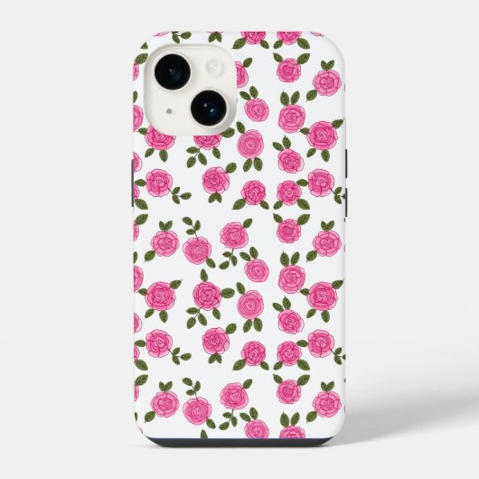 ピンクのバラの花柄 iPhoneケース (裏面)