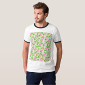 ピンクのバラの花柄 Tシャツ (正面フル)