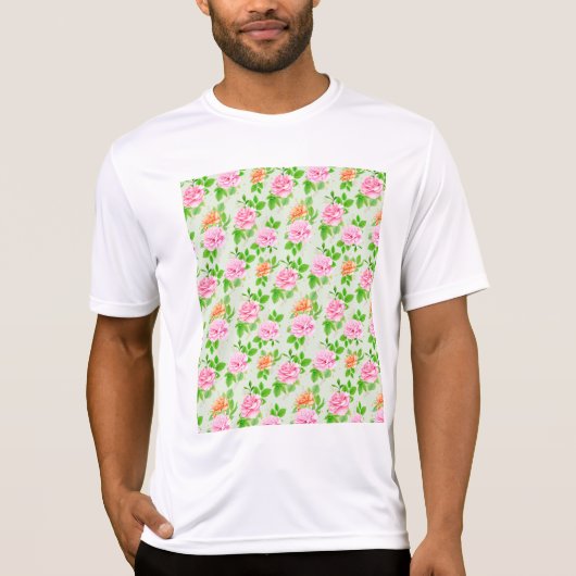 ピンクのバラの花柄 Tシャツ (正面)