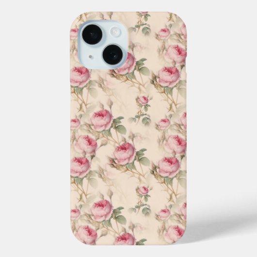ピンクのバラの花柄iPhone 15ケース カバー (裏面)
