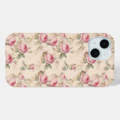 ピンクのバラの花柄iPhone 15ケース カバー (裏面 (横))