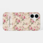 ピンクのバラの花柄iPhone 15ケース iPhone 16ケース (裏面横)