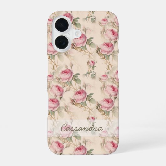 ピンクのバラの花柄iPhone 15ケース iPhone 16ケース (裏面)
