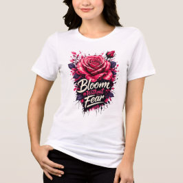 ピンクのバラの花柄Tシャツ「恐れずに咲こう」 トライブレンドTシャツ