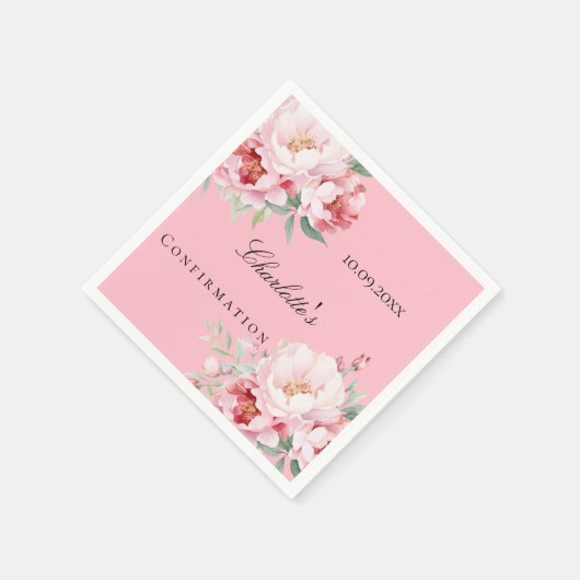 ピンクのバラの花模様エレガント確認 スタンダードカクテルナプキン (角)
