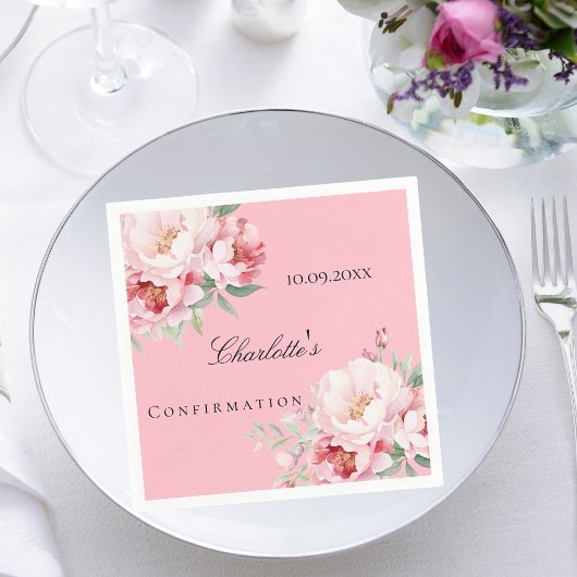 ピンクのバラの花模様エレガント確認 スタンダードカクテルナプキン