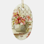 ピンクのバラの花瓶ヴィンテージ水彩オーナメント セラミックオーナメント (右)