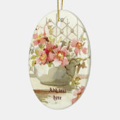 ピンクのバラの花瓶ヴィンテージ水彩オーナメント セラミックオーナメント (左)