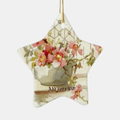 ピンクのバラの花瓶ヴィンテージ水彩オーナメント セラミックオーナメント (右)