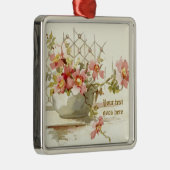 ピンクのバラの花瓶ヴィンテージ水彩オーナメント メタルオーナメント (右)