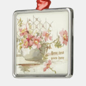 ピンクのバラの花瓶ヴィンテージ水彩オーナメント メタルオーナメント (左)