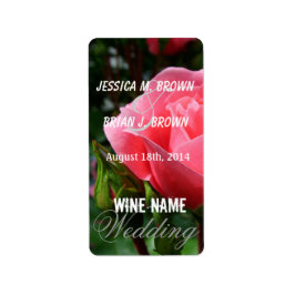 ピンクのバラの花結婚のワインラベル。 ラベル