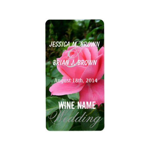 ピンクのバラの花結婚のワインラベル。 ラベル (正面)