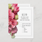 ピンクのバラの花結婚フローラ 出欠カード (正面/裏面)