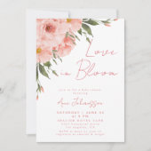 ピンクのバラの花開く愛に満ちたベビーシャワー 招待状 (正面)