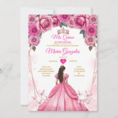 ピンクのバラの花飾り ミス・キンセ 15歳の誕生日 クインセアニェラ 招待状 (正面)