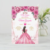 ピンクのバラの花飾り ミス・キンセ 15歳の誕生日 クインセアニェラ 招待状 (スタンド正面)