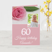 ピンクのバラの花 おもしろ フォト フラワーの60歳の誕生日 カード (黄色い花)