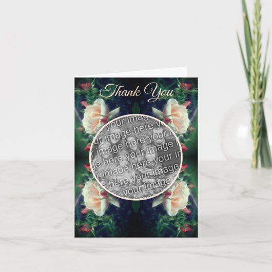 ピンクのバラの花 ウェディング フォト サンキューカード (正面)