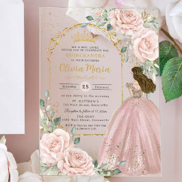 ピンクのバラの花 キンセェニェーラ スイート16 アクリル招待状