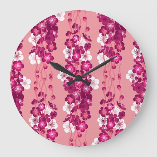 ピンクのバラの花：シームレスな背景。 ラージ壁時計 (正面)